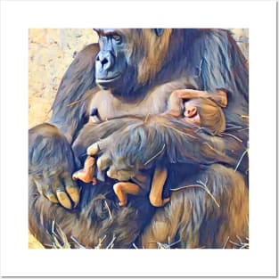 Western Lowland Gorilla and baby Posters and Art